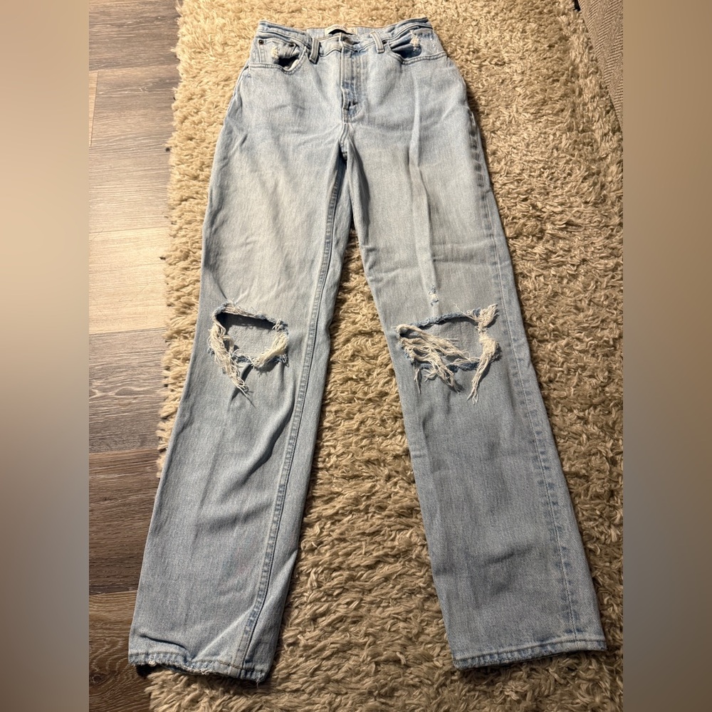 Abercrombie & Fitch Light Blue Ripped Straight Leg Jeans